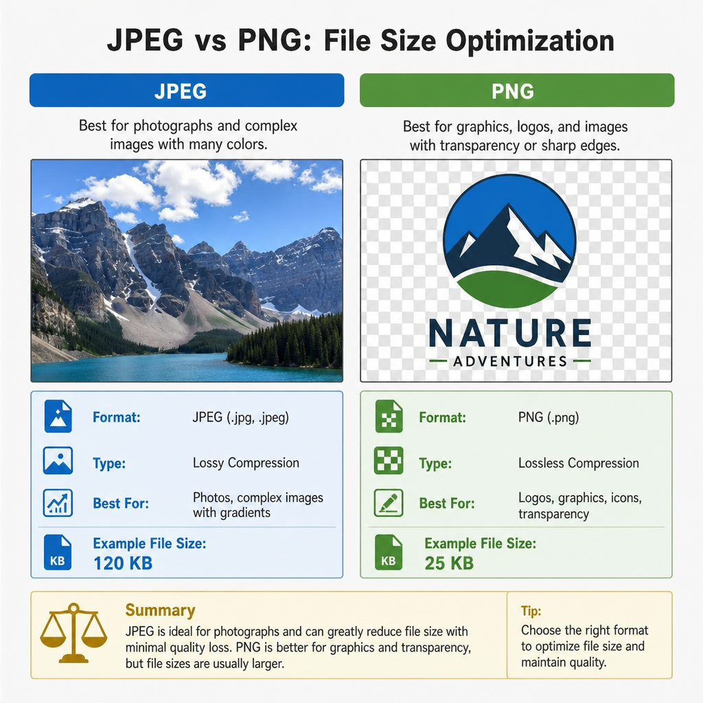 comparison between JPEG and PNG file size optimization