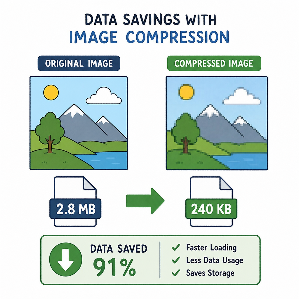 Illustration of data savings with image compression