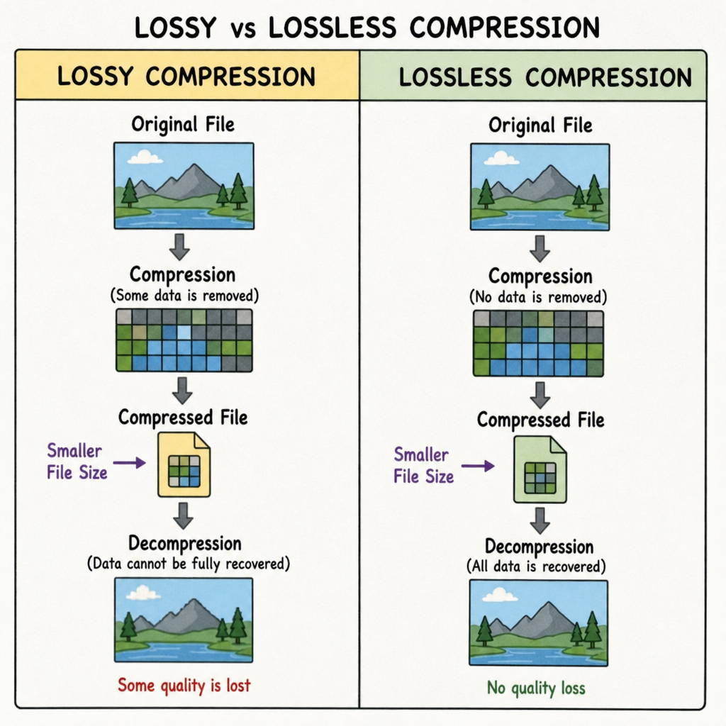Diagram comparing lossy and lossless compression