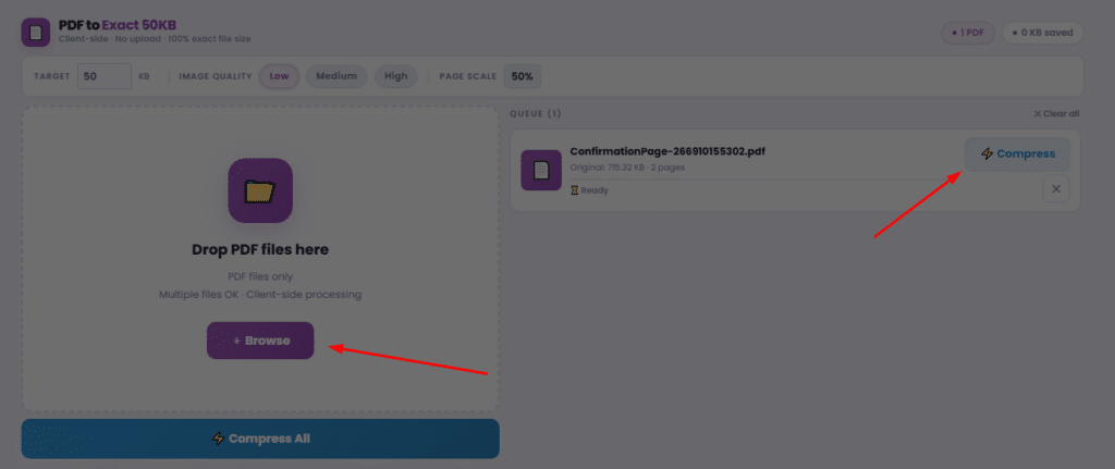 Compress PDF to 50KB