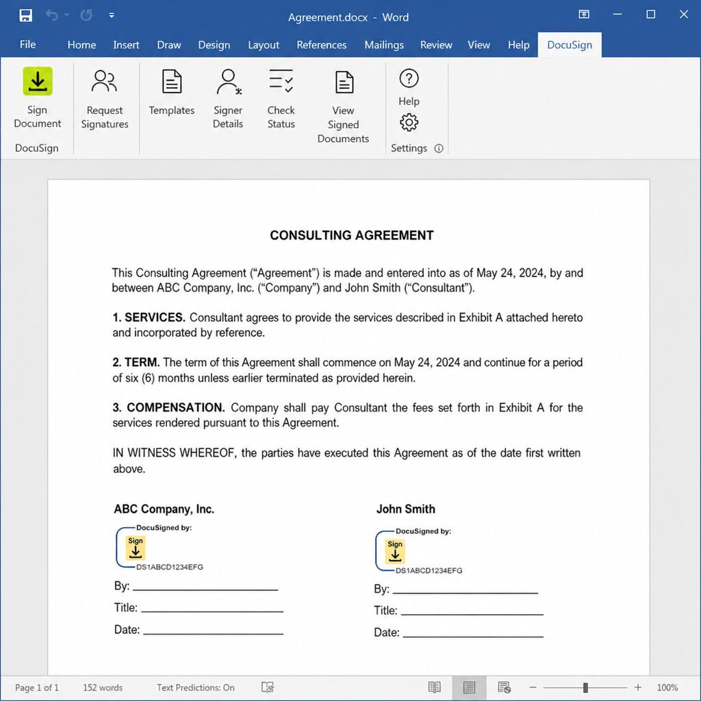 Using DocuSign add-in within Microsoft Word